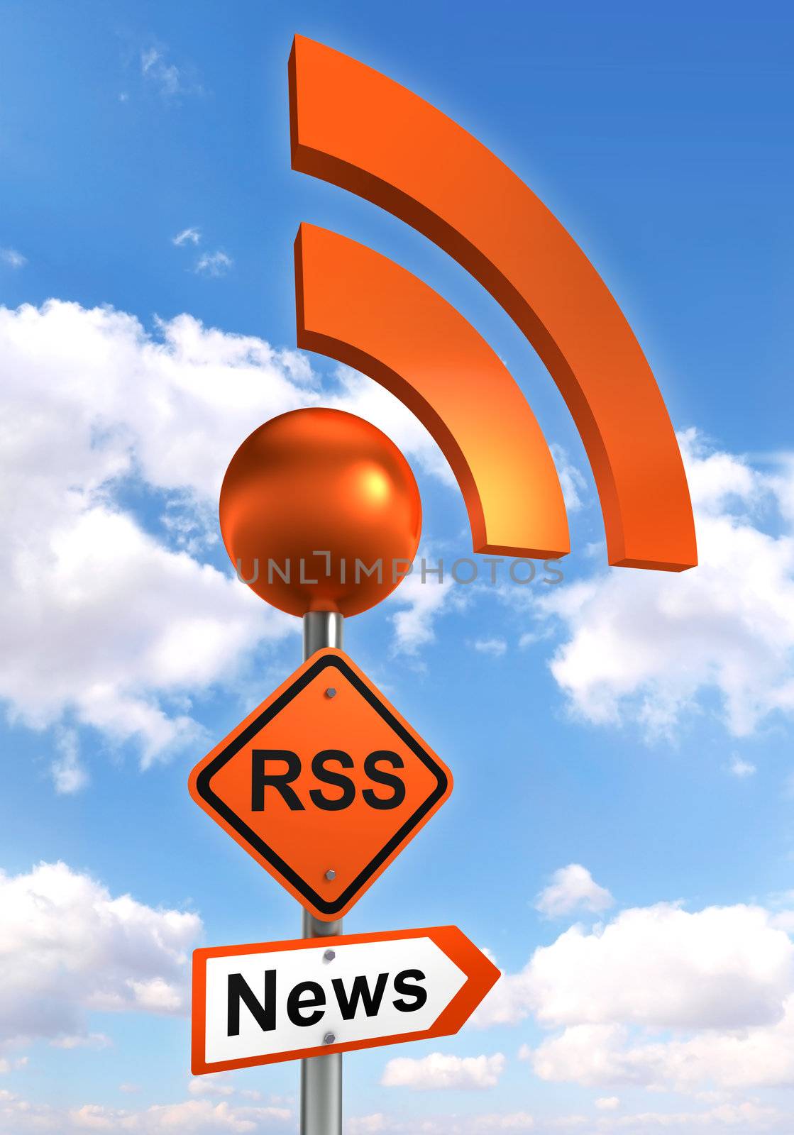 rss road orange sign on pole with sky background. clipping path included
