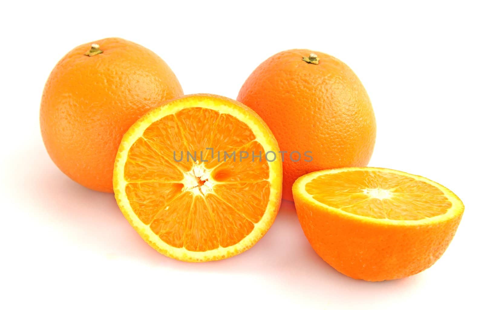 Sliced orange fruits isolated on white background