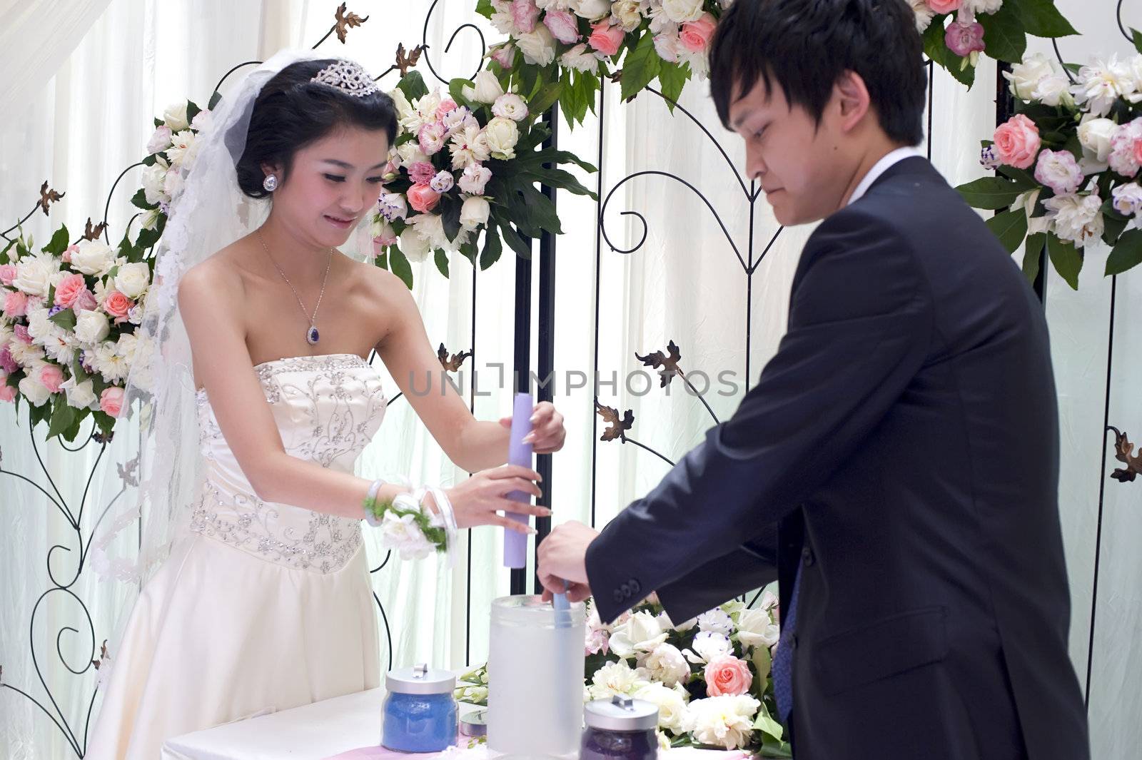 young couple exchange vows on their wedding day