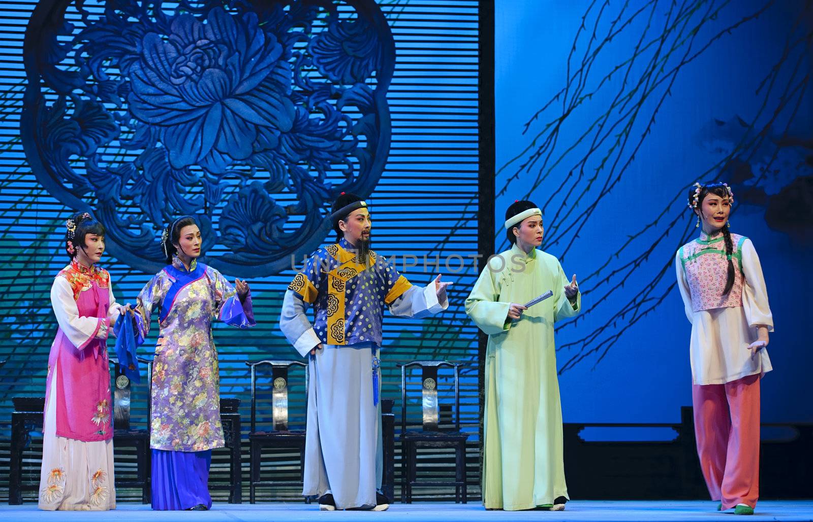 CHENGDU - JUN 3: chinese Yue opera performer make a show on stage to compete for awards in 25th Chinese Drama Plum Blossom Award competition at Experimental theater.Jun 3, 2011 in Chengdu, China.
Chinese Drama Plum Blossom Award is the highest theatrical award in China.