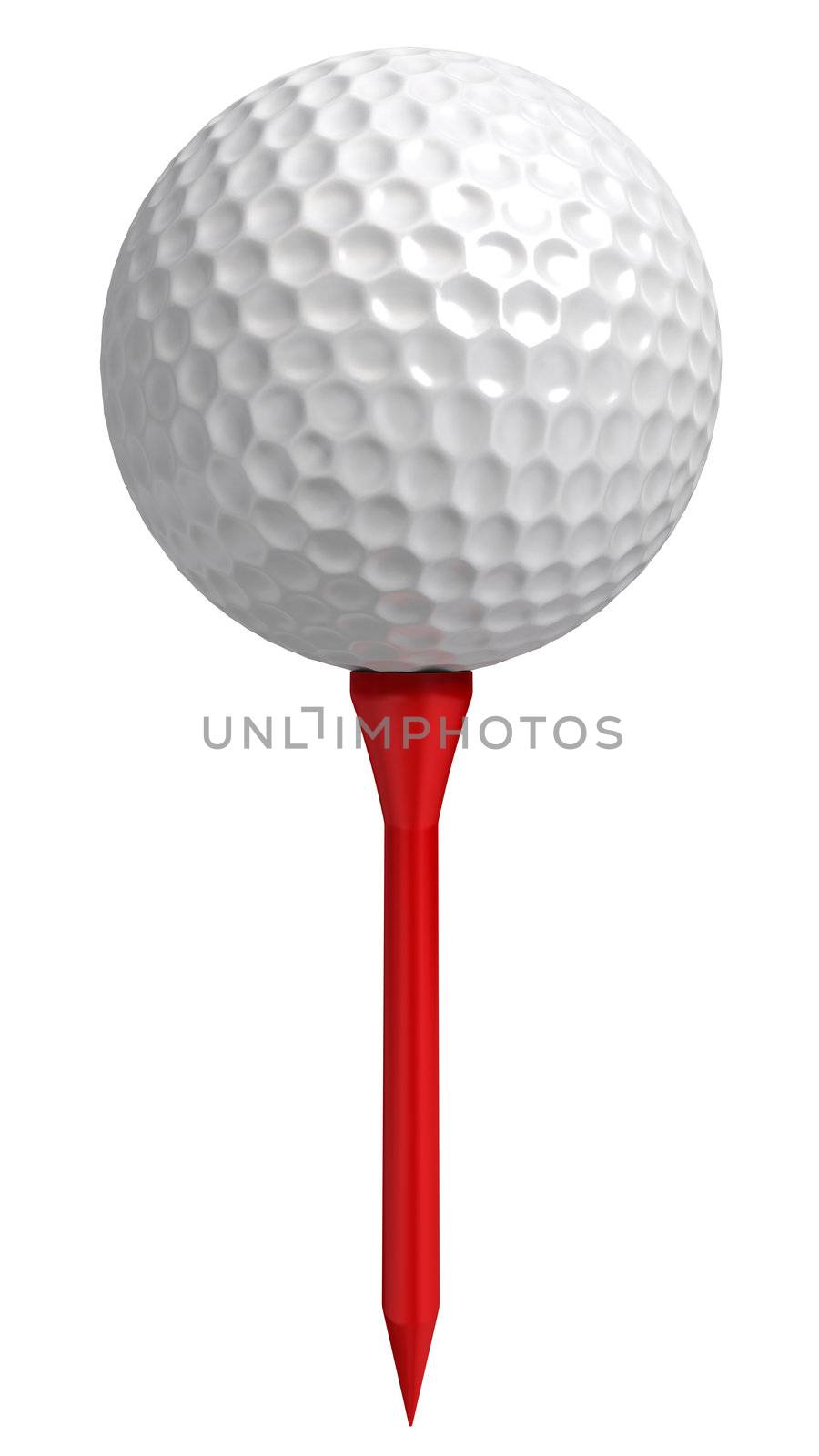 golf ball on red tee on white background. clipping path included