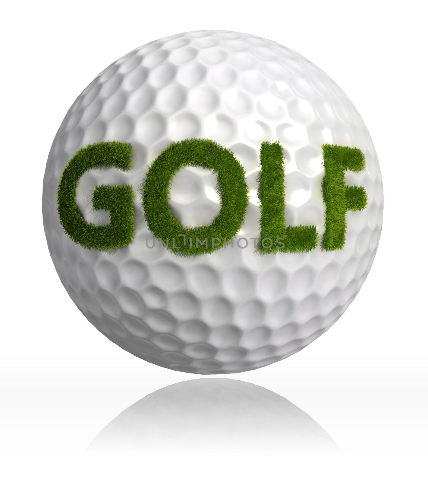 golf green grass word on ball on white background. clipping path included