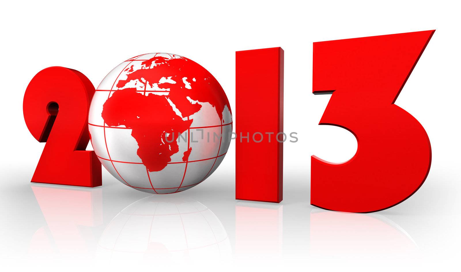 new year 2013 red number and globe on white background. clipping path included