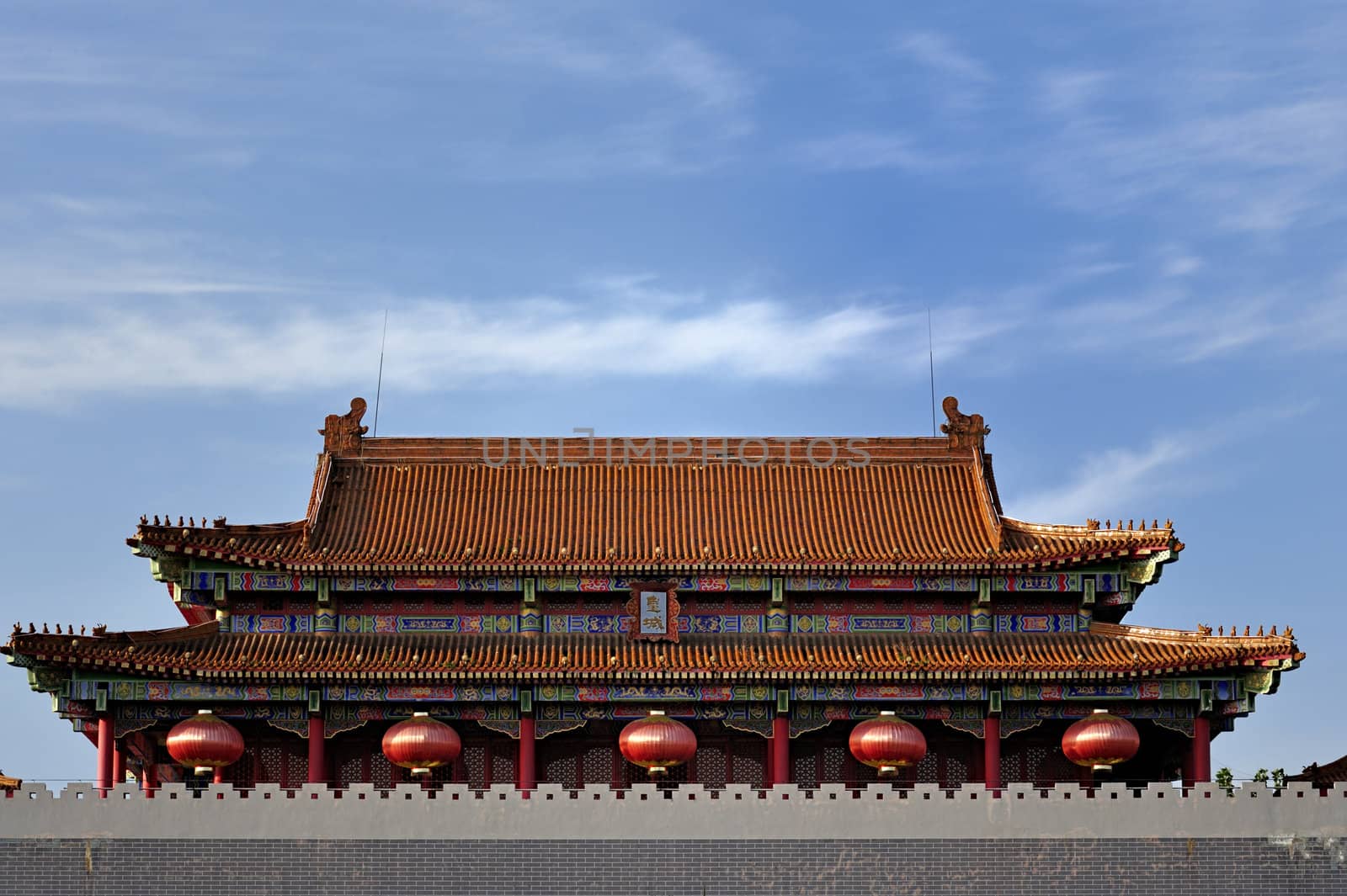 Palace roof with coloured glaze under blue sky,china style by jackq