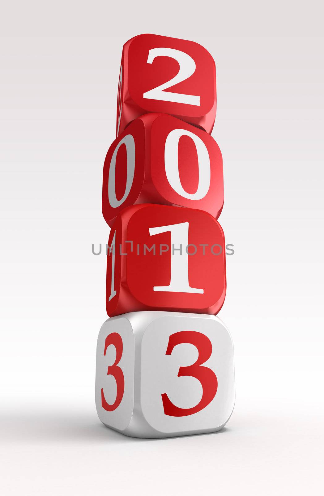 new year 2013 3d red and white box tower on white background.clipping path included
