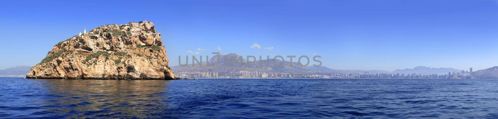 Benidorm panoramic view from island Mediterranean sea Alicante province Spain
