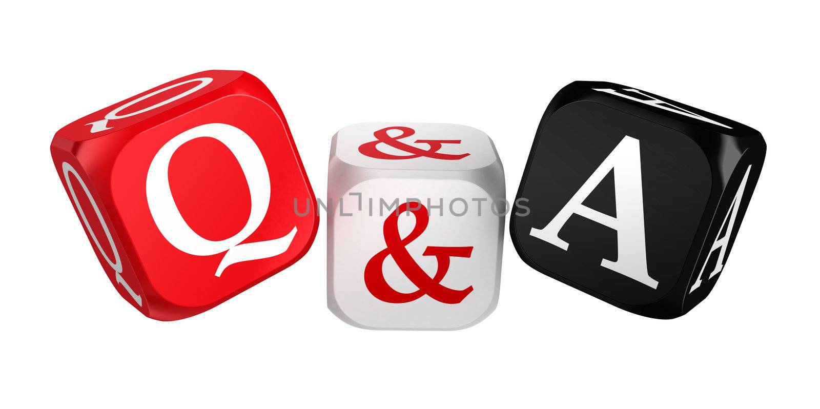 questions and answers red white black dice isolated on white background