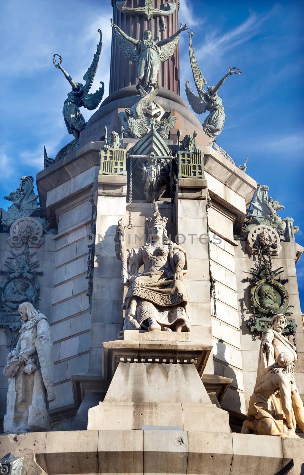 Isabella Statue Columbus Monument Barcelona Spain by bill_perry