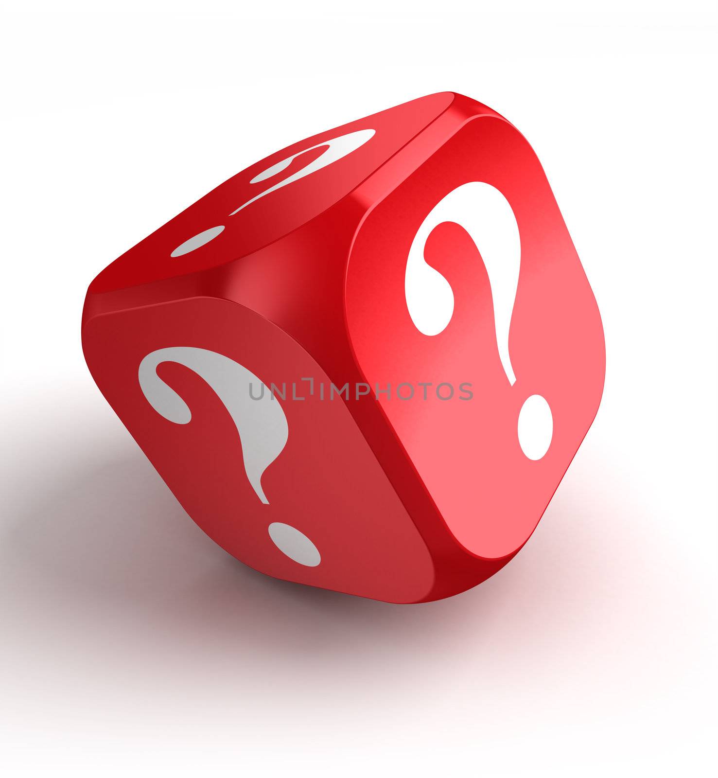 red dice with question mark on white background