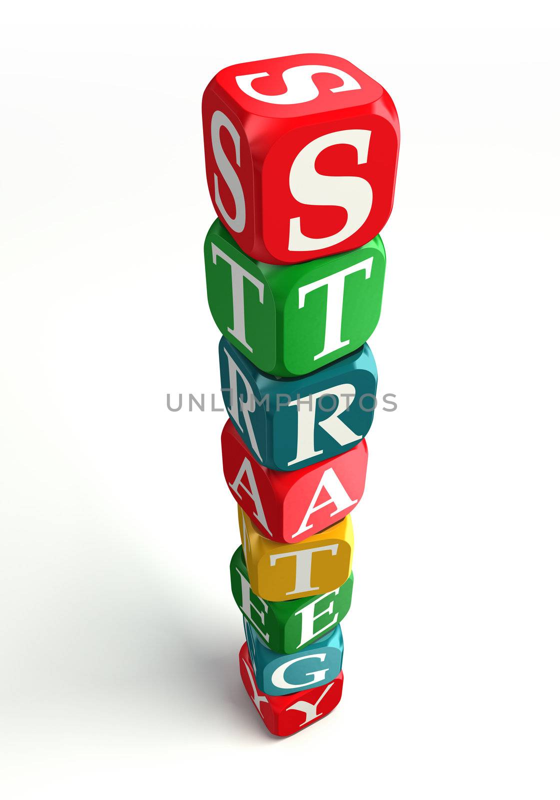 strategy colorful dice tower on white background with clipping path included
