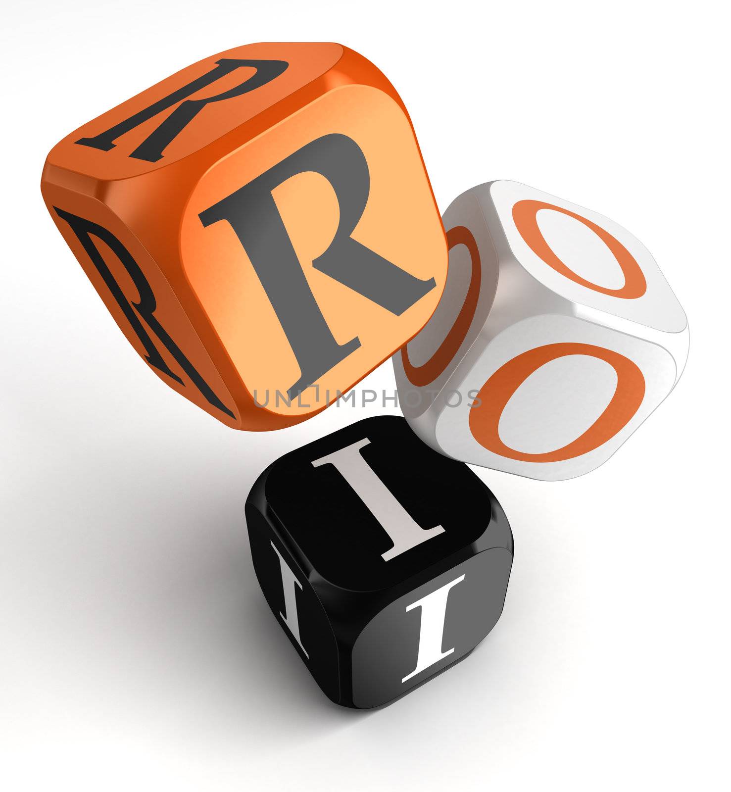 return on investment orange black dice blocks on white background. clipping path included