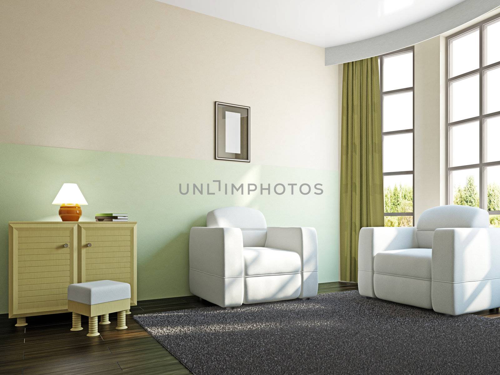 Livingroom with furniture  near the big window