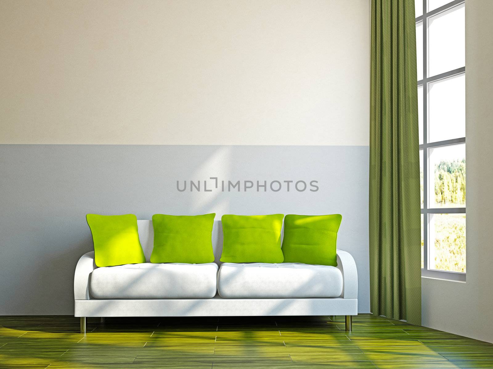 Livingroom with sofa and a plant near the window