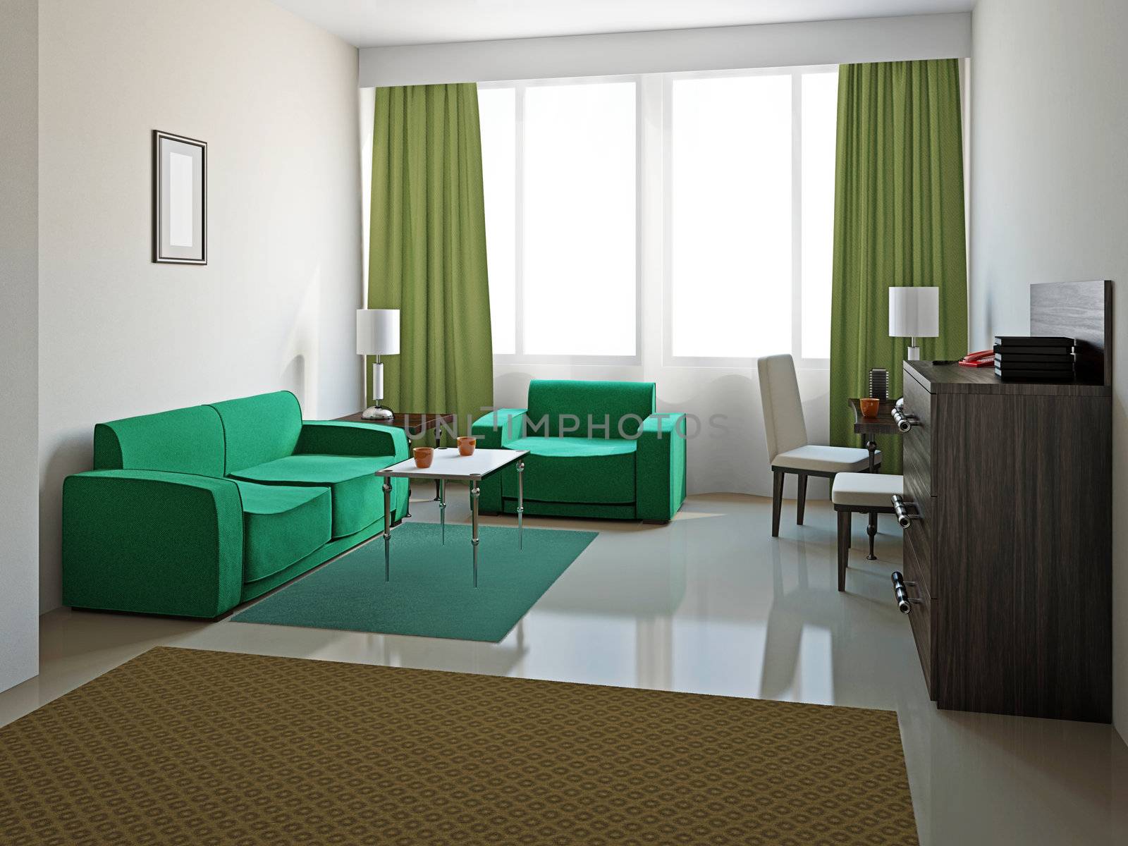 Livingroom with furniture  near the big window