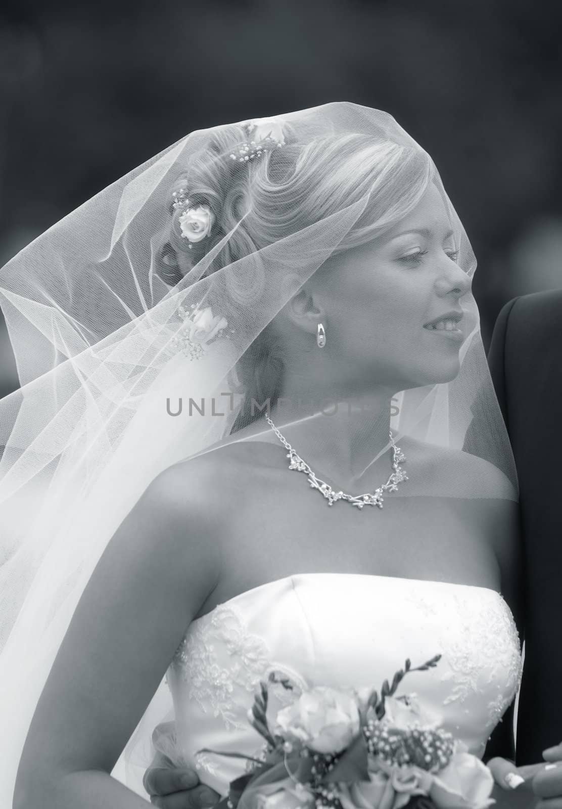 Portrait of the beautiful bride with a bouquet