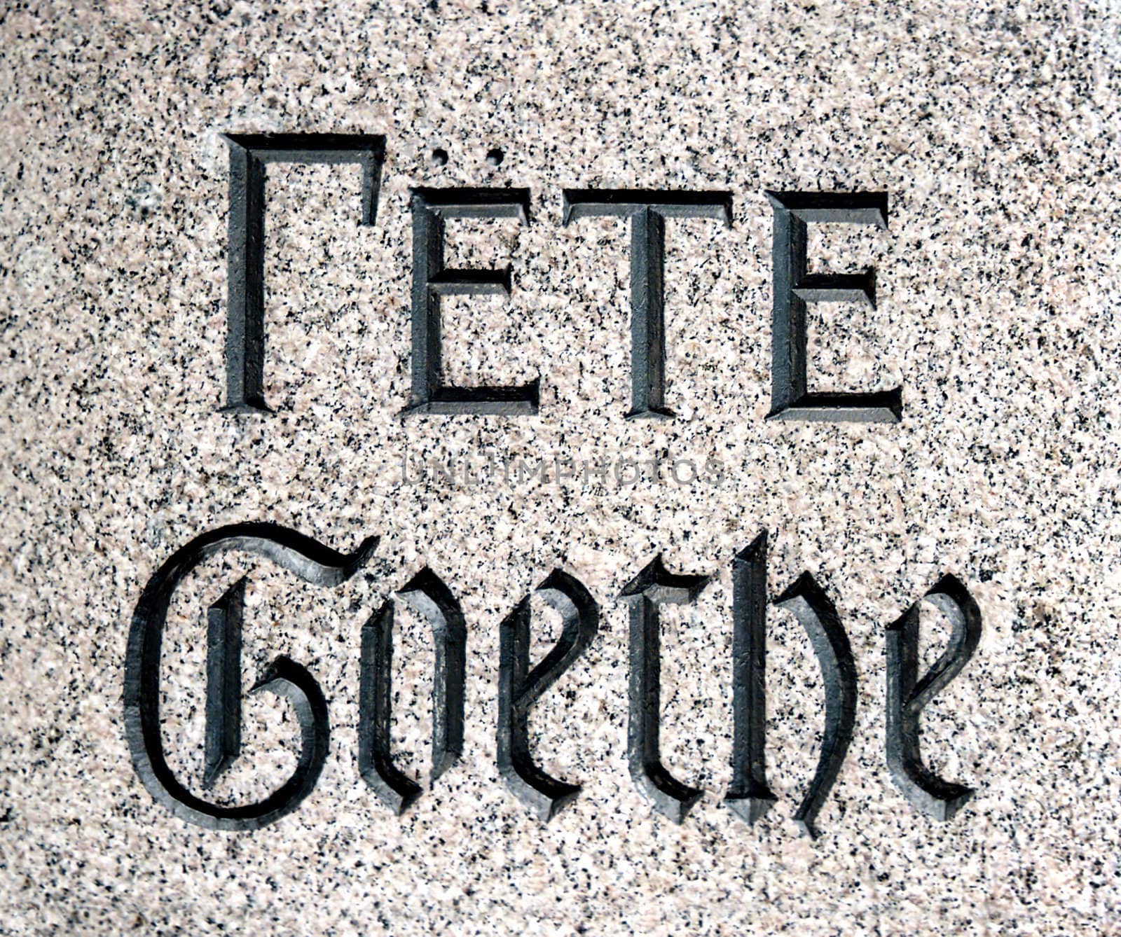 Lettering on the granitic pedestal of GOETHE monument