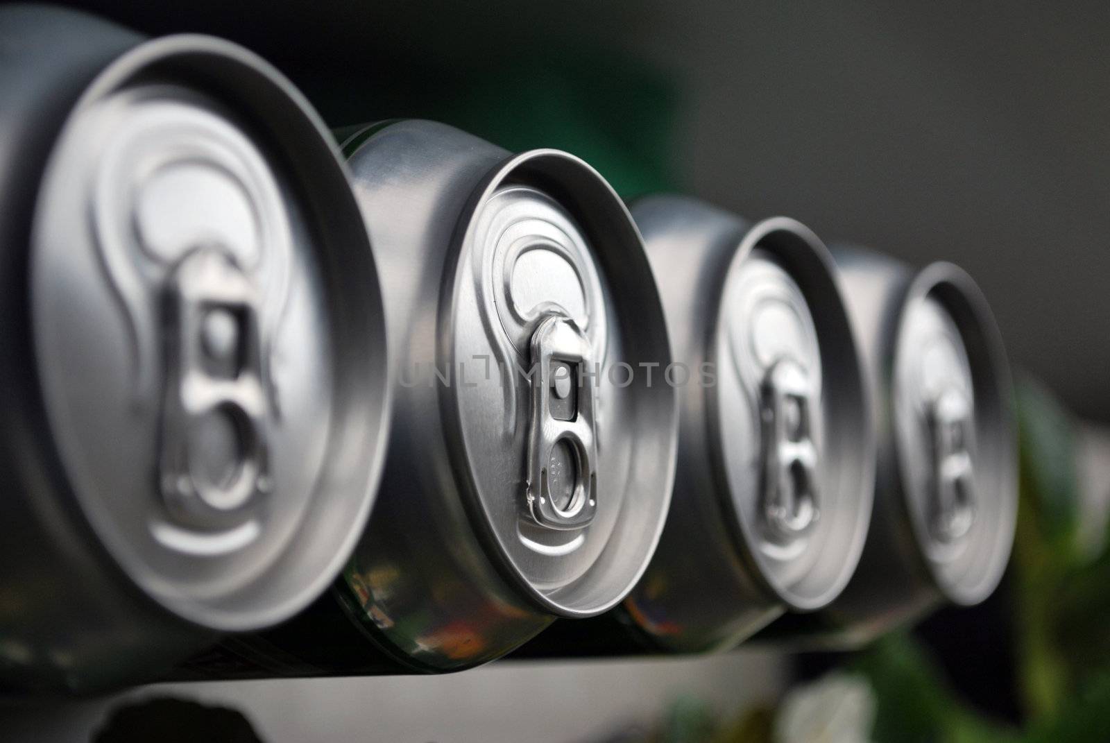 Top view of arranged metallic beer cans
