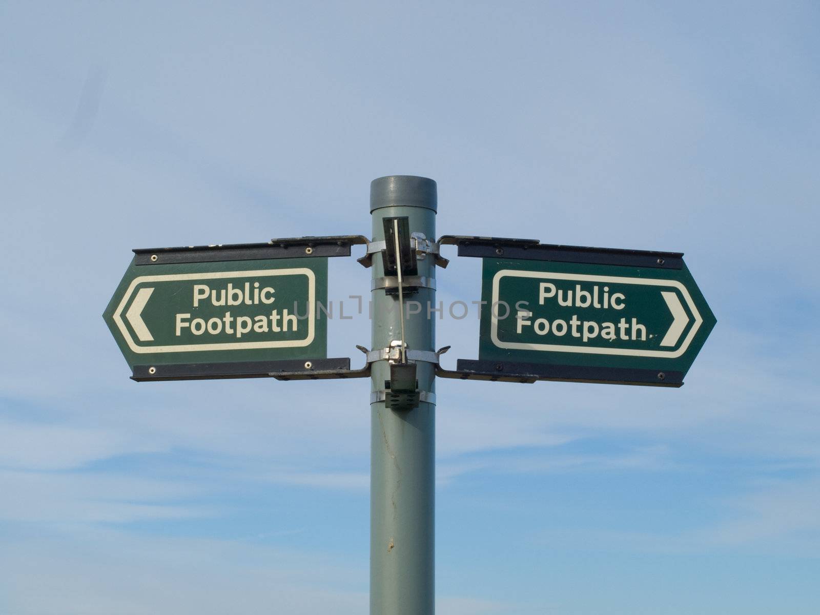  Public footpath signs pointing left and right by timbphotography