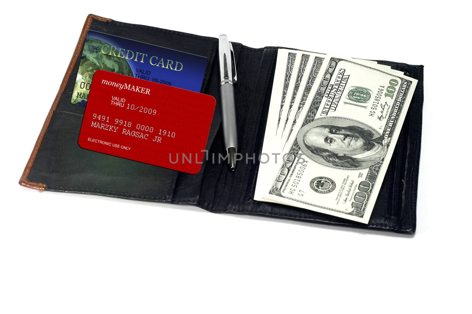 Credit Card and Cash - concept for purchasing power and finance. Credit card in high resolution and data is fiction.