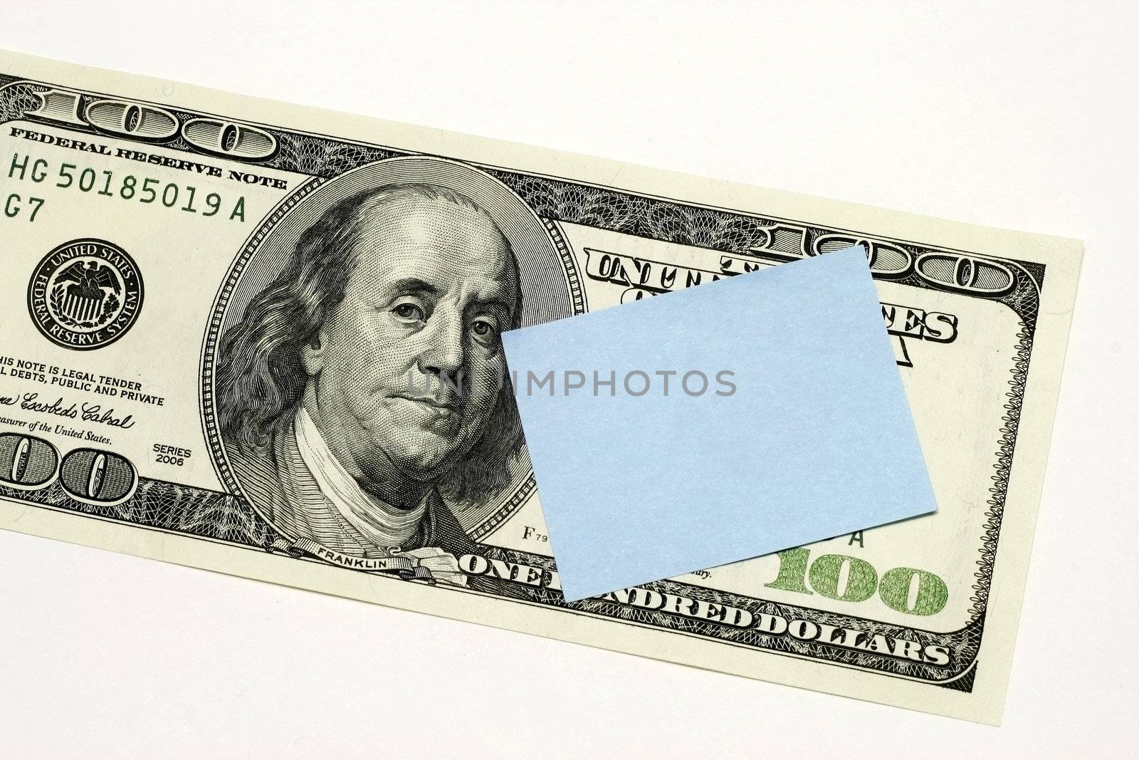 Post it note on Dollar concept for message notice or memo