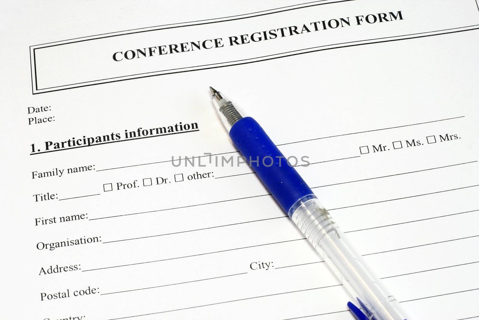 Conference Registratiion Form with ballpen - concept for conferenceand convention.