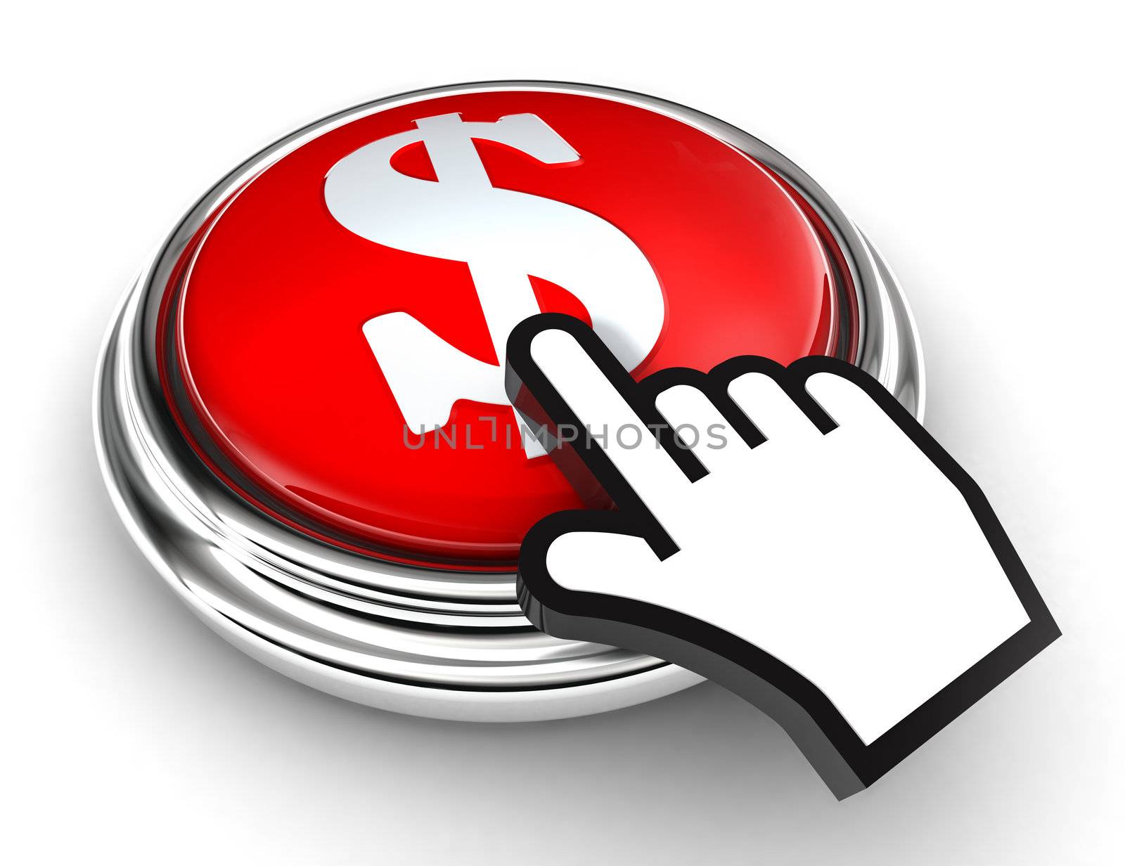dollar symbol red button and pointer hand by donskarpo