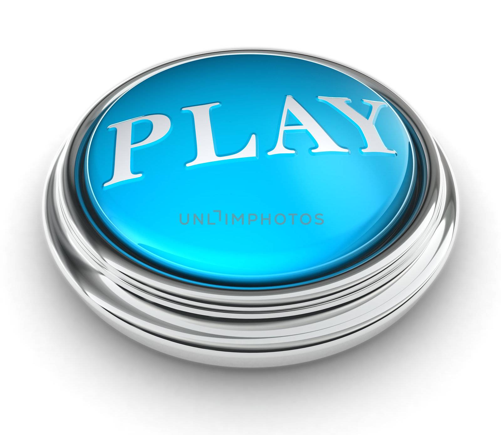 play word on blue button on white background. clipping path included