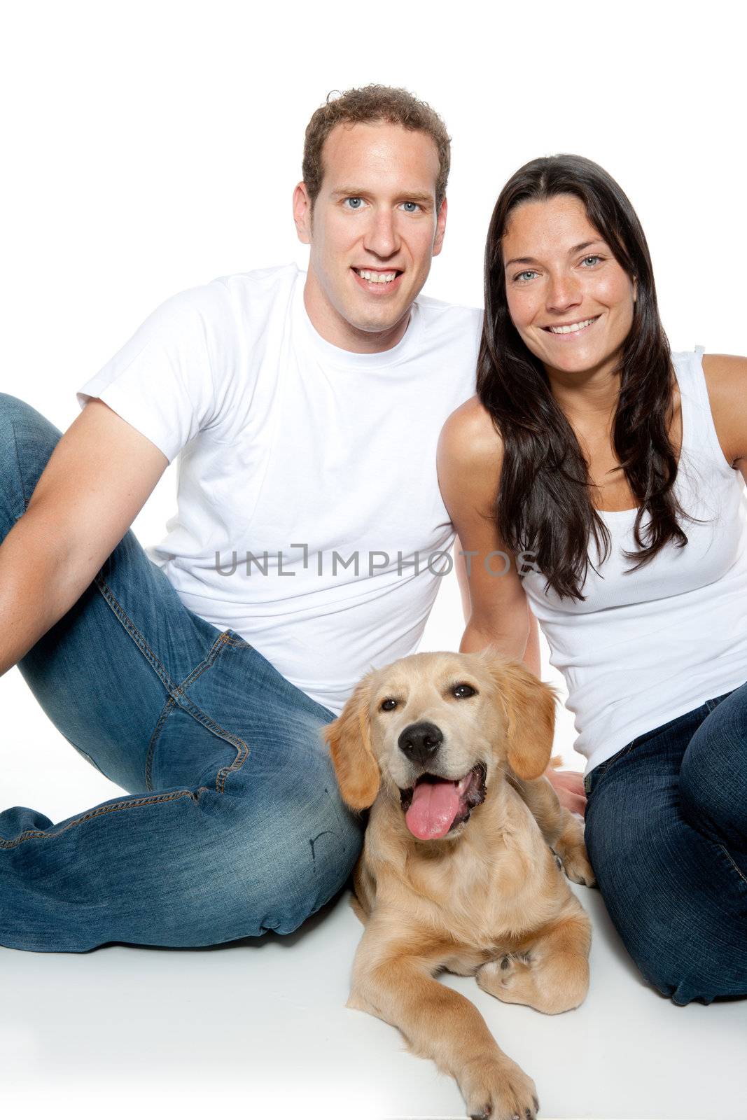 couple in love puppy dog golden retriever by lunamarina