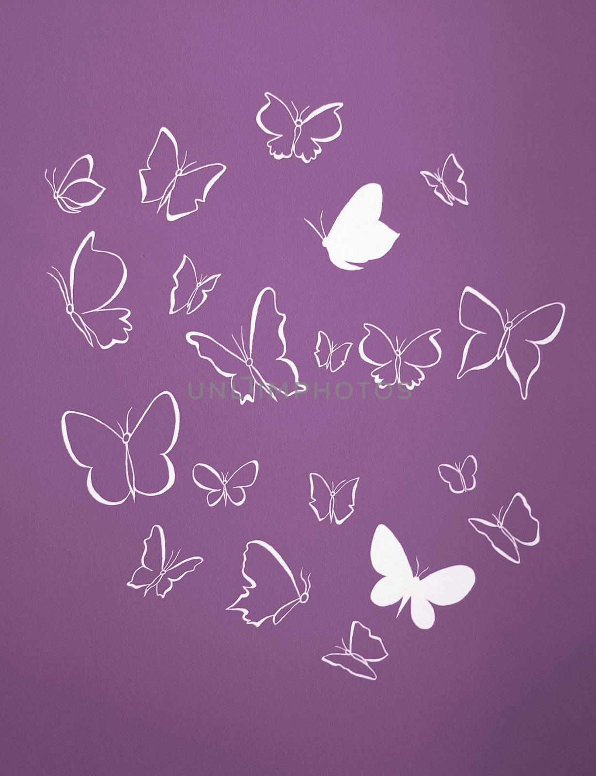 Background of white silhouettes butterflies flying by doble.d