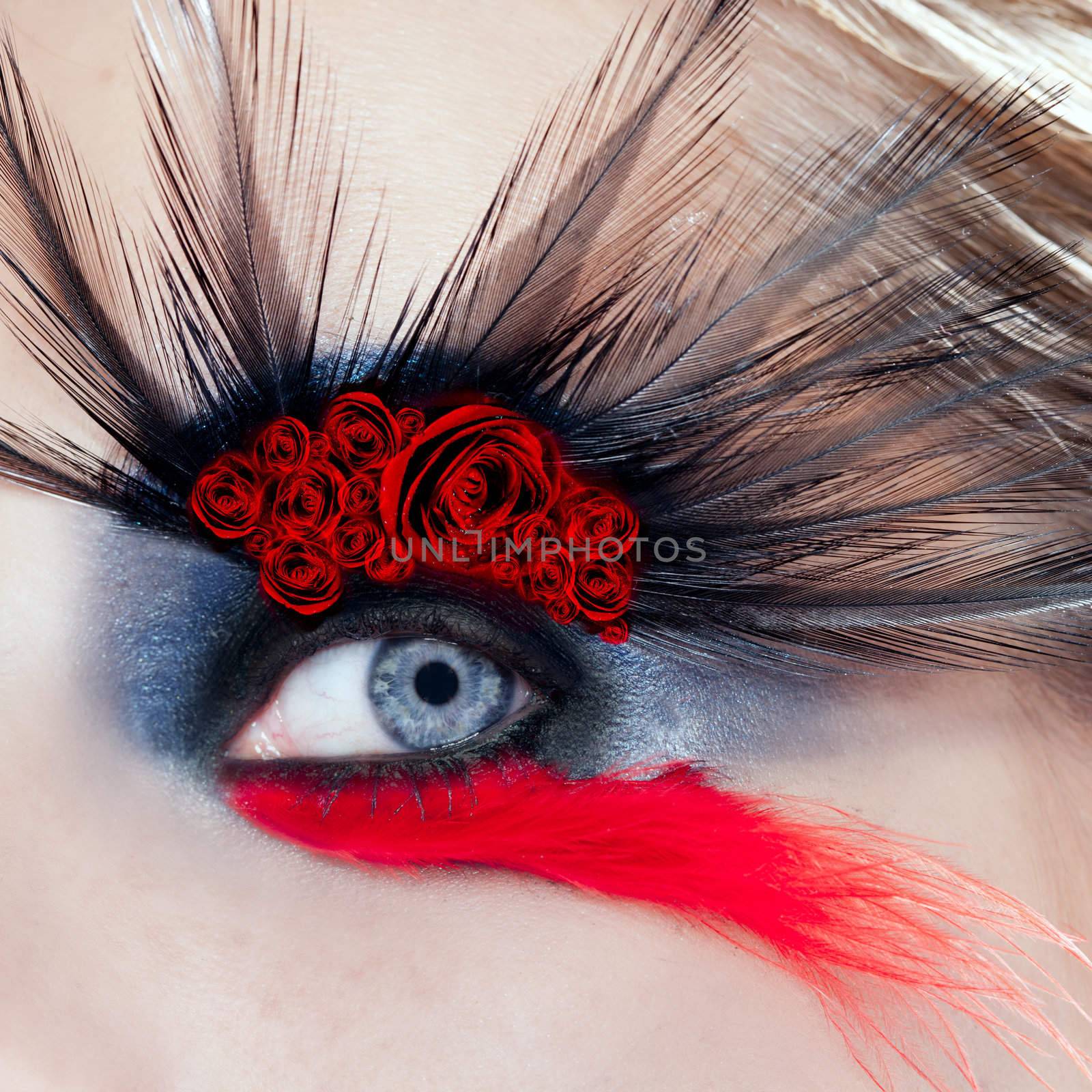black bird woman eye makeup macro red rose spanish metaphor mothers day