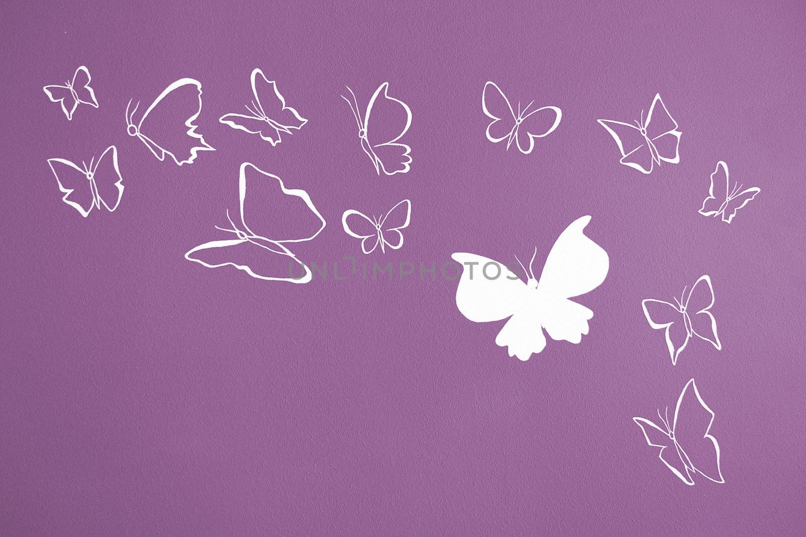Background of white silhouettes butterflies flying by doble.d
