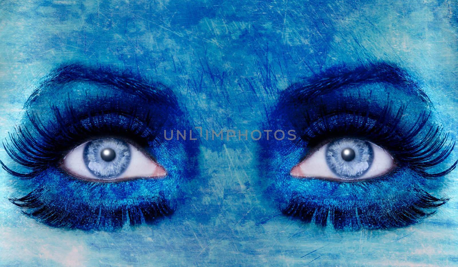 abstract blue eyes makeup woman grunge texture by lunamarina