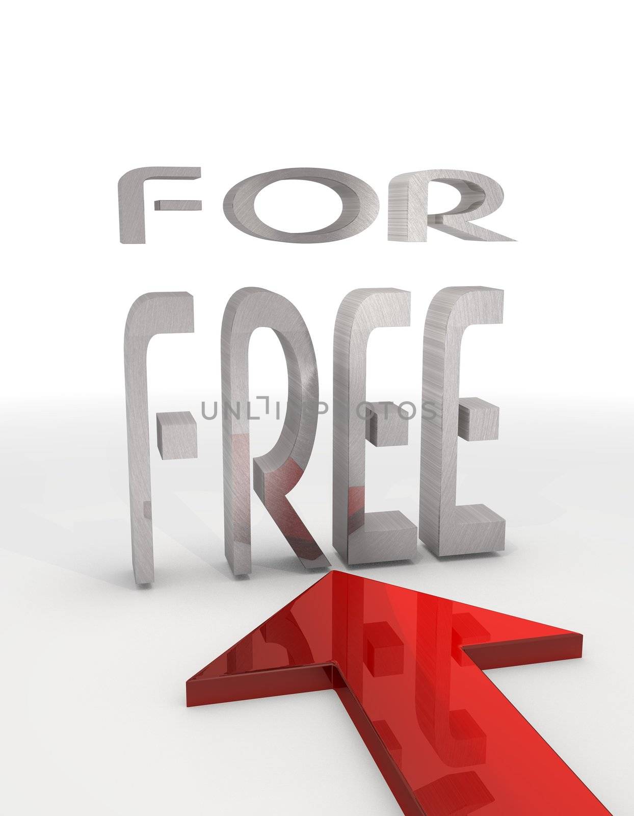 3D graphic for free icon with a red arrow in a white back ground