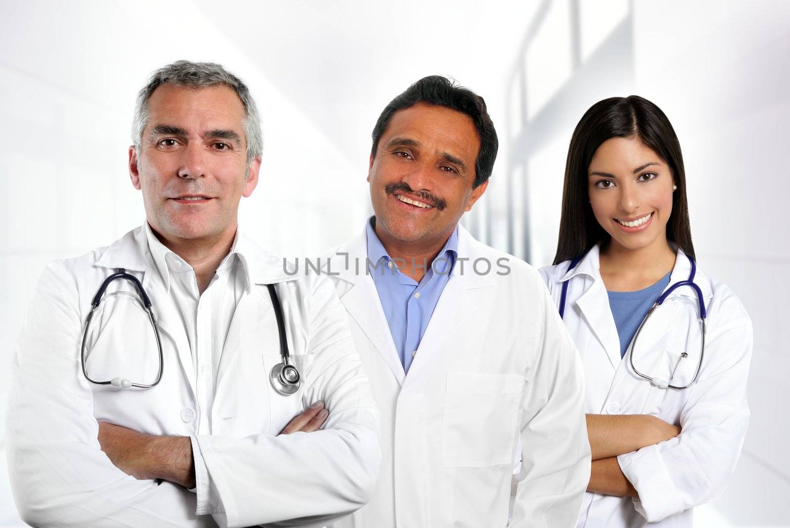 doctors multi ethnic expertise indian caucasian latin in hospital