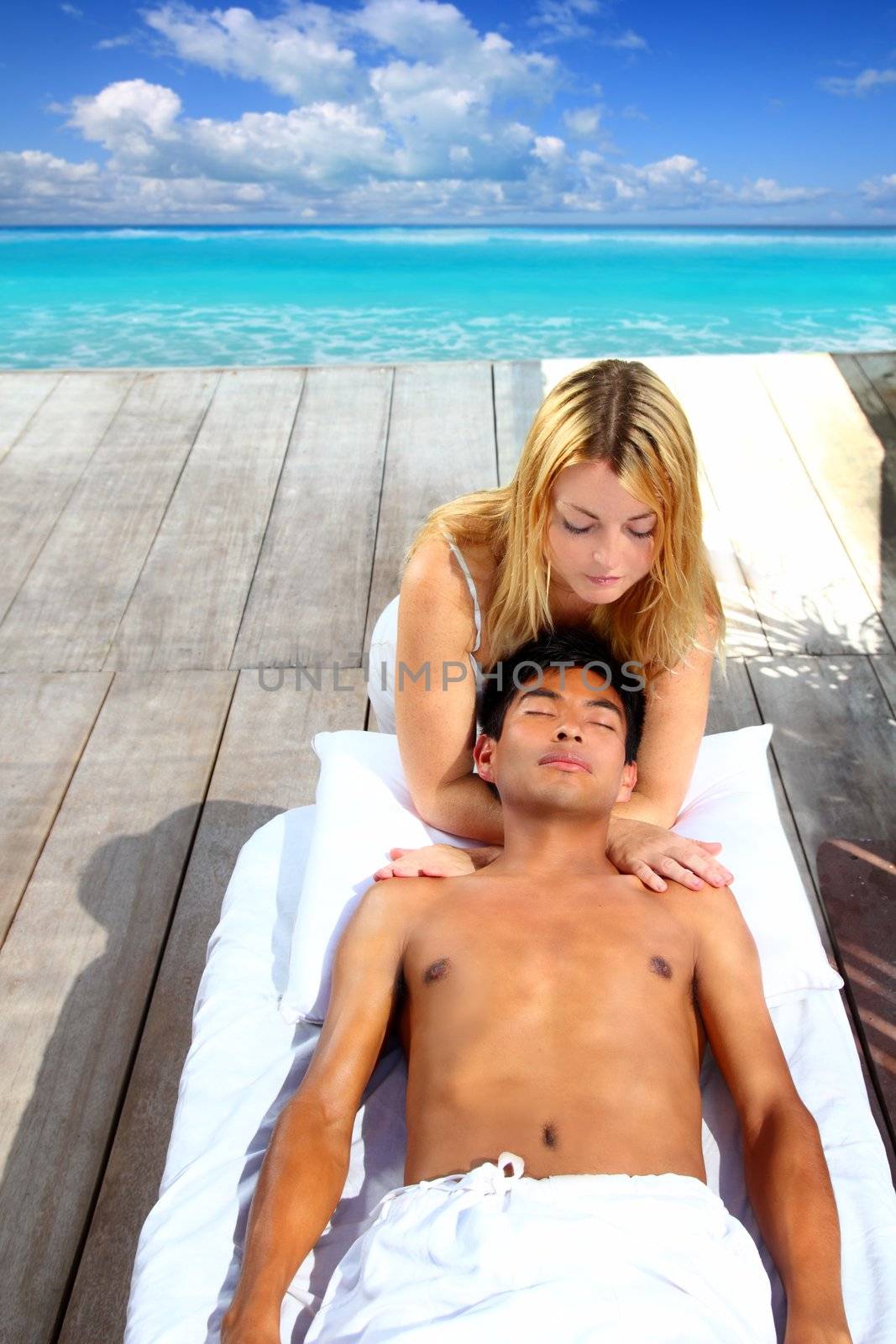 massage therapy stretch head neck outdoor Caribbean beach