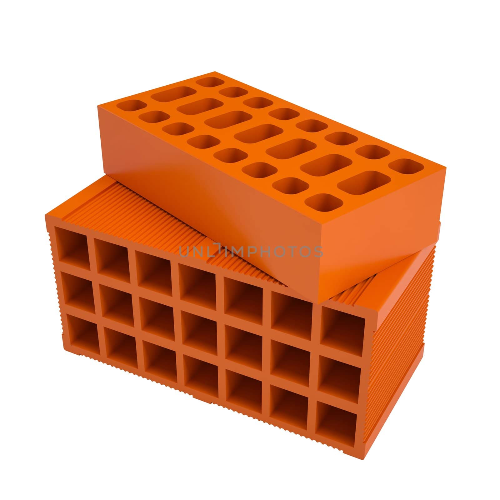 Red bricks. Isolated render on a white background