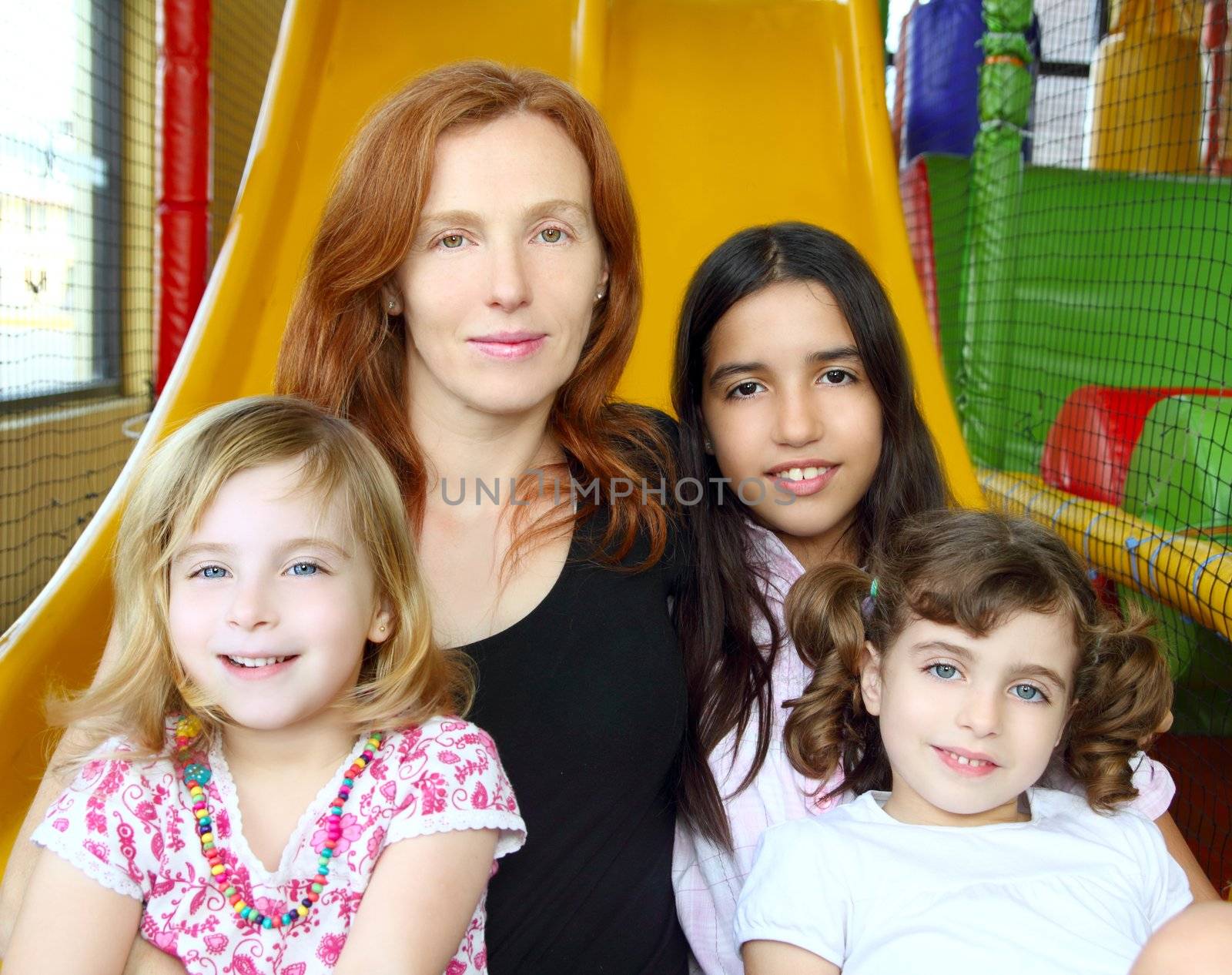 ethnic mixed family mother and daughters indian caucasian latin