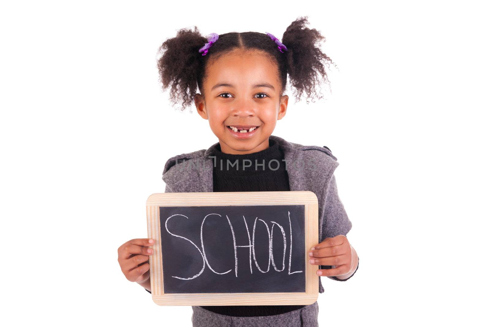 young African girl with a black slate