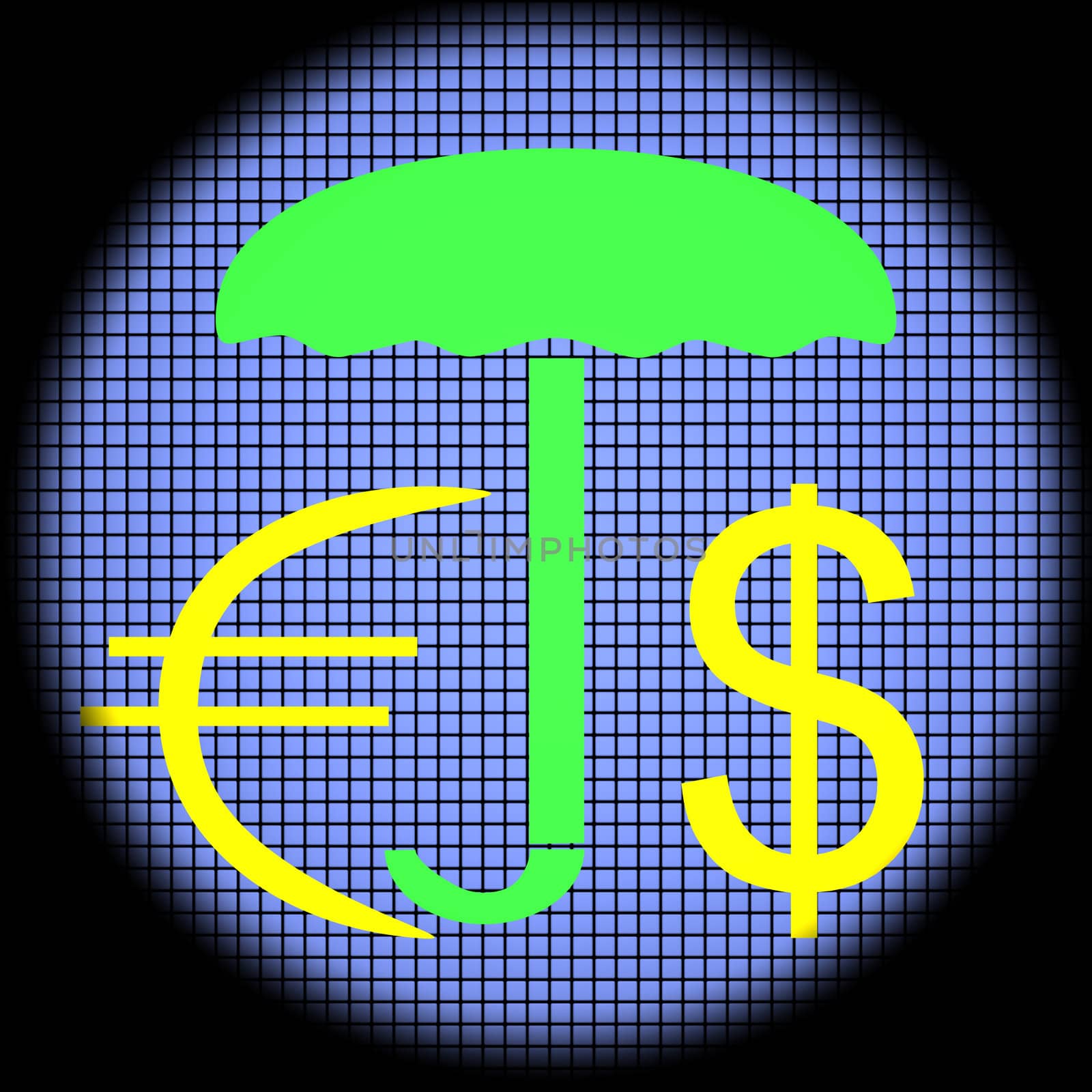  Dollar and Euro Icon on Blue Checkered Background