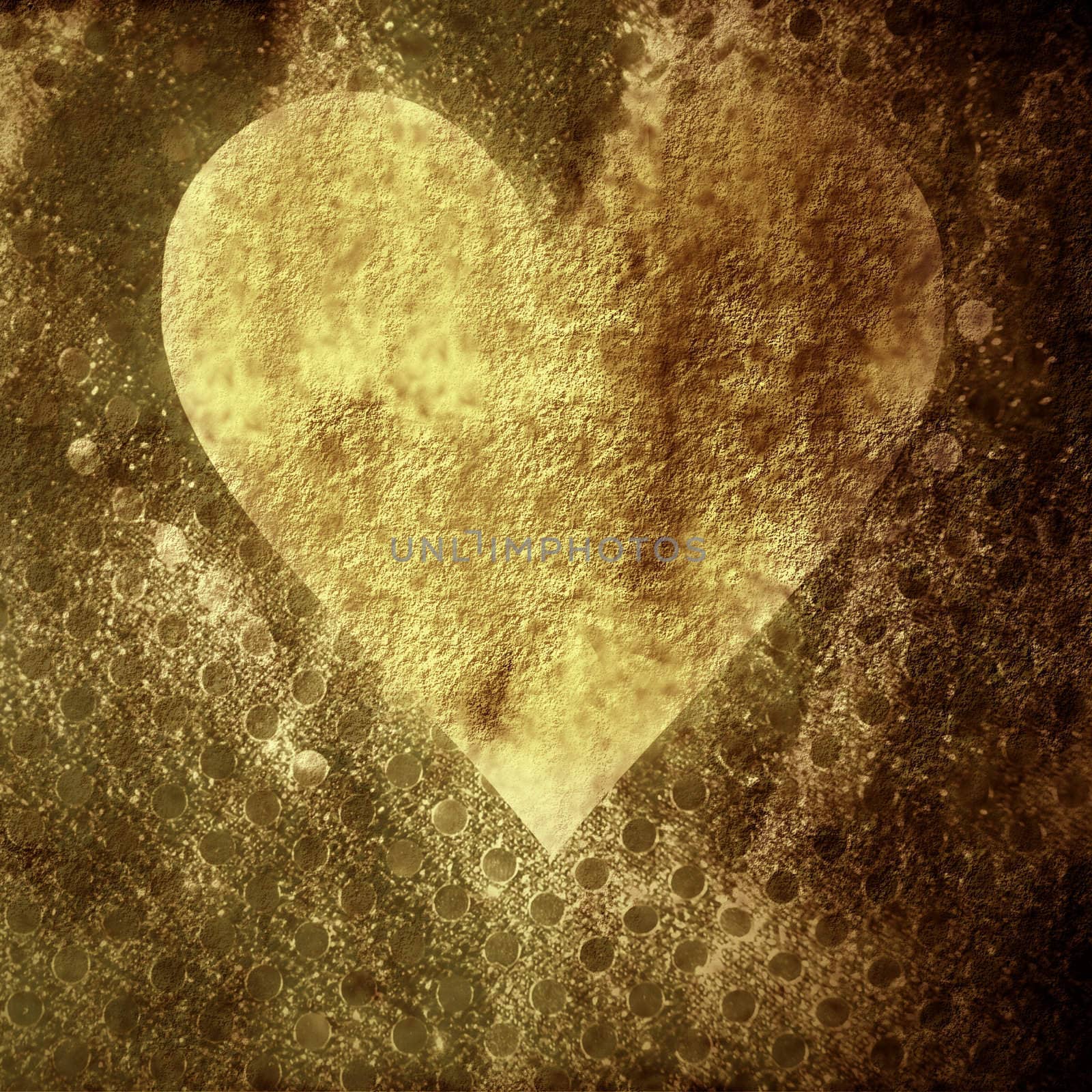 Valentines grunge background card, a gold heart