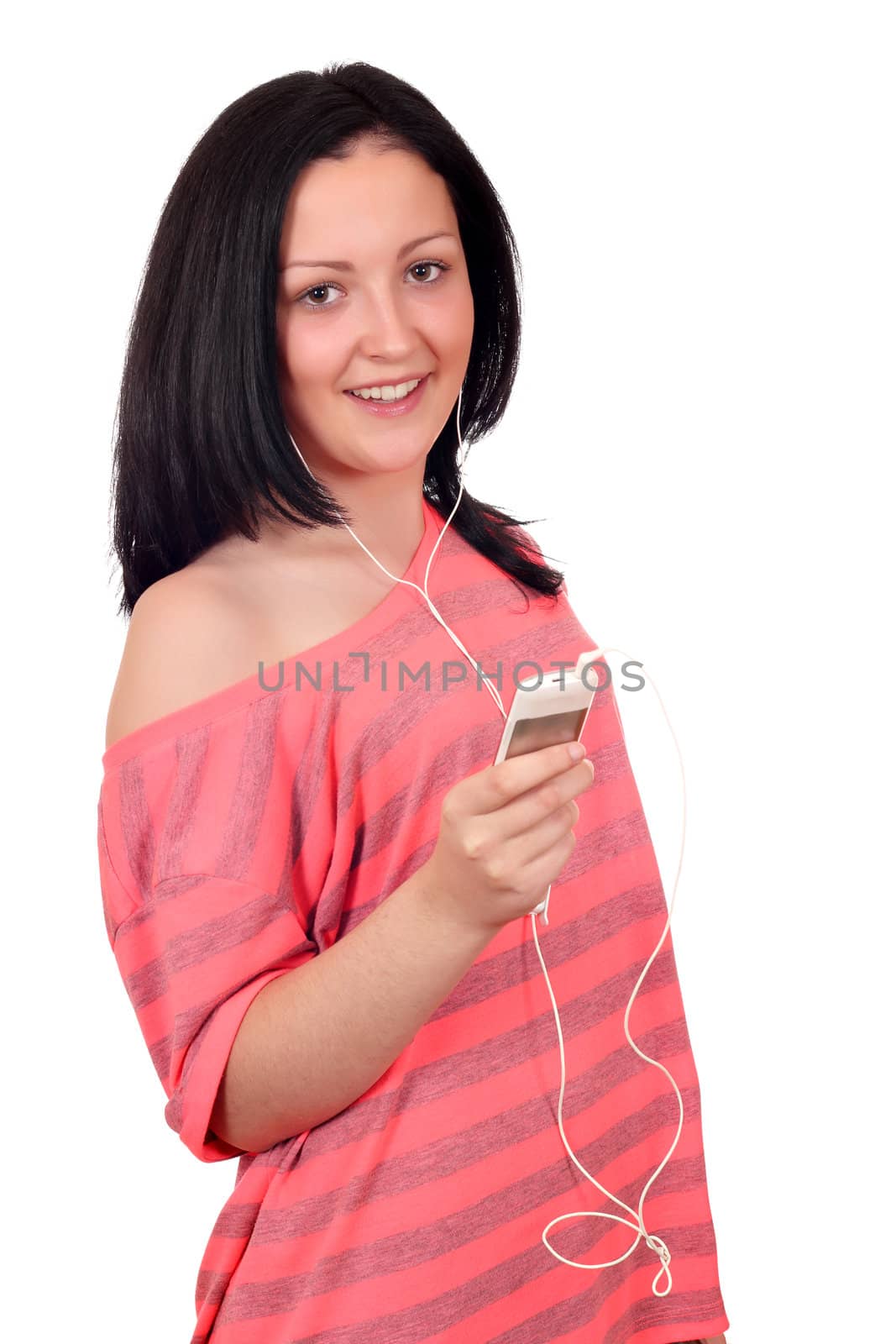 beautiful teenage girl listening music on phone by goce
