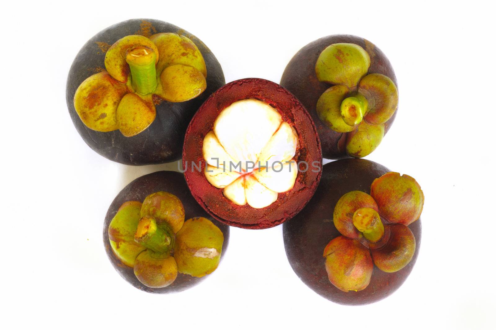 Mangosteen Thai fruit  isolated on white background.