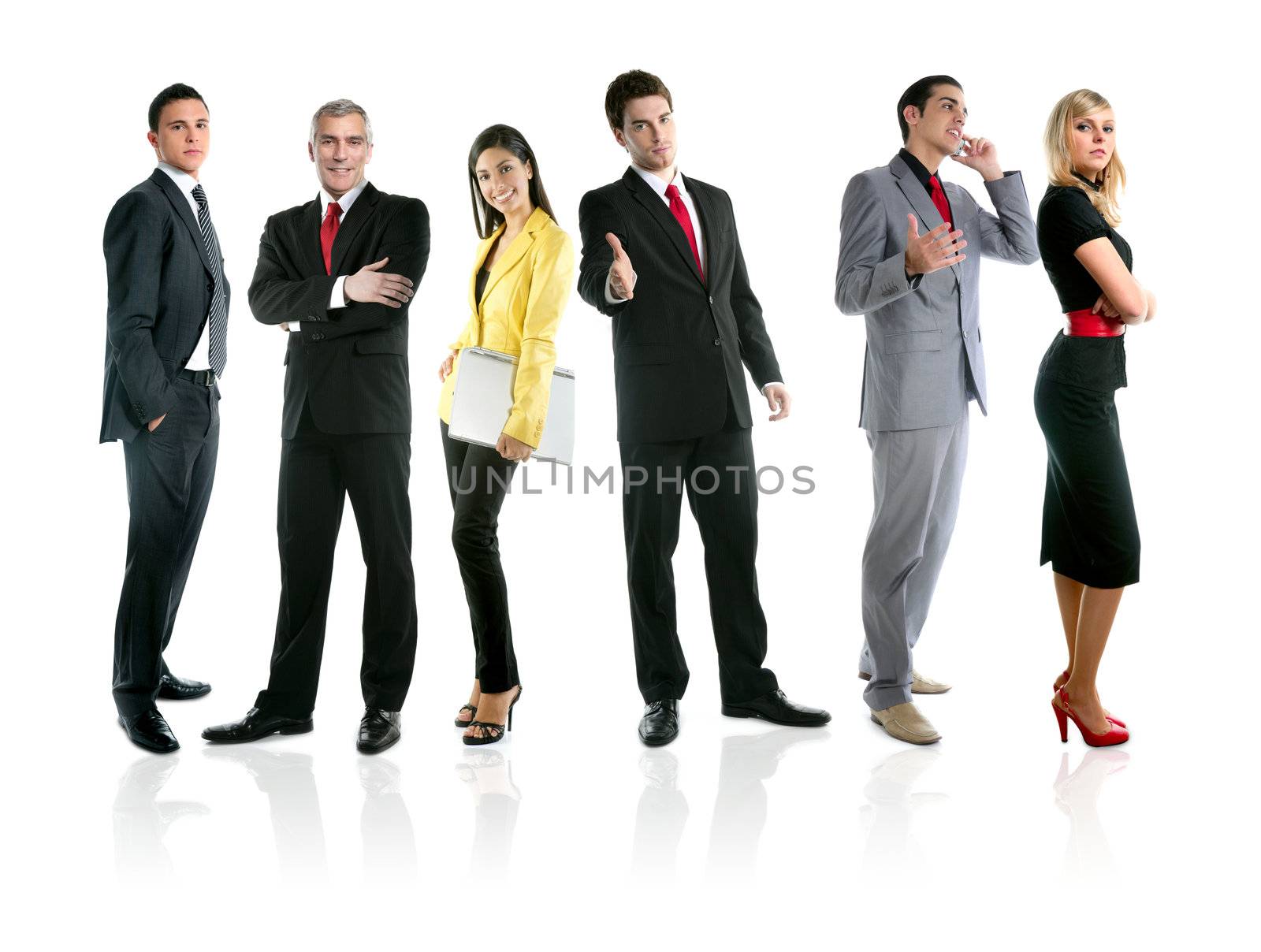 Team of business people group crowd full length stand isolated on white background