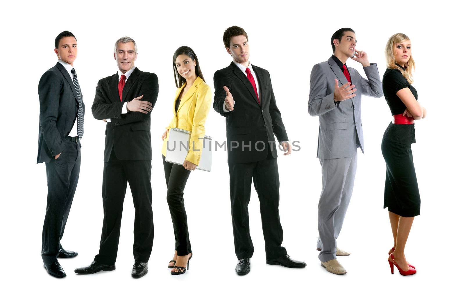 Business team people group crowd full length stand isolated on white background