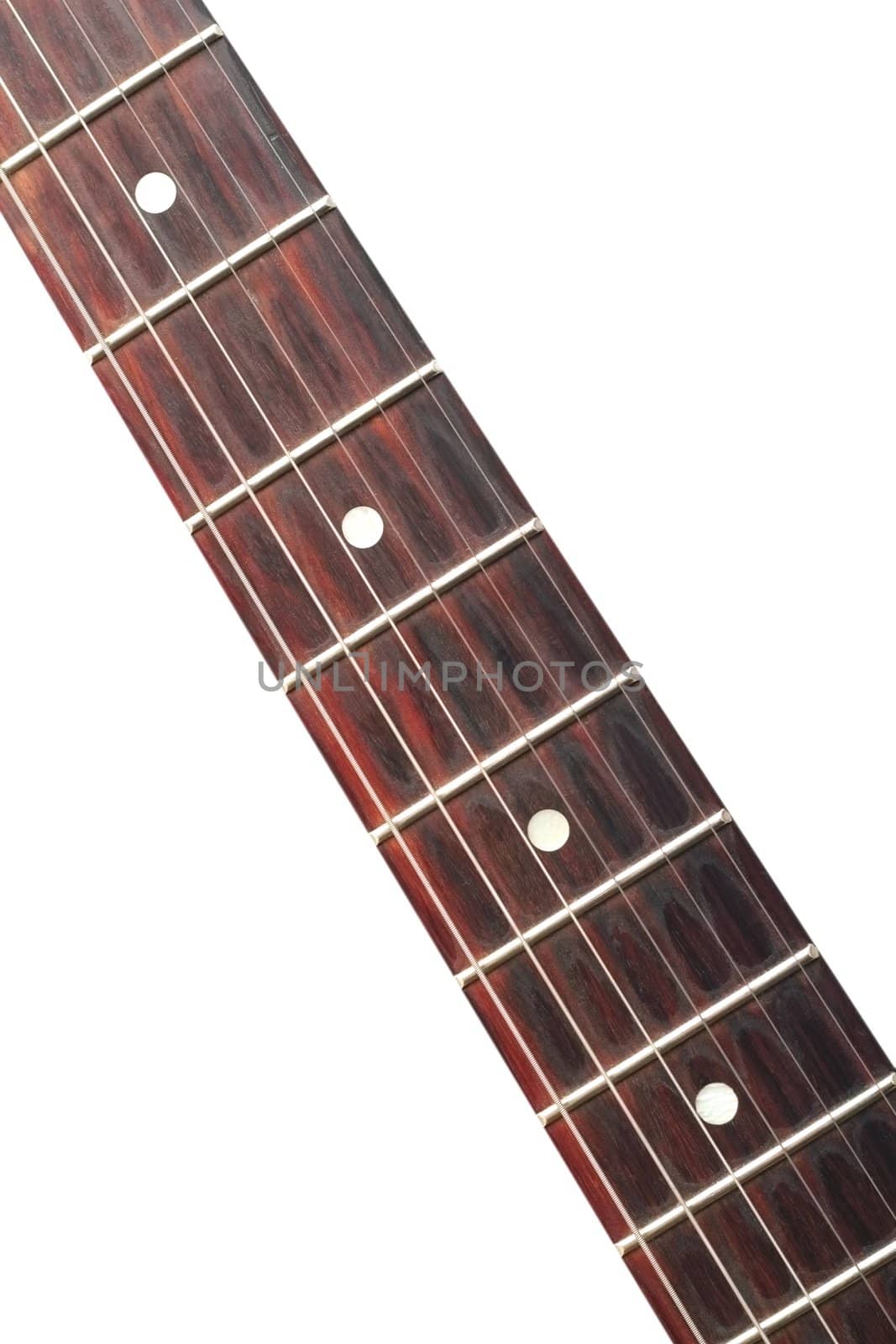 old used electric guitar neck isolated over white background
