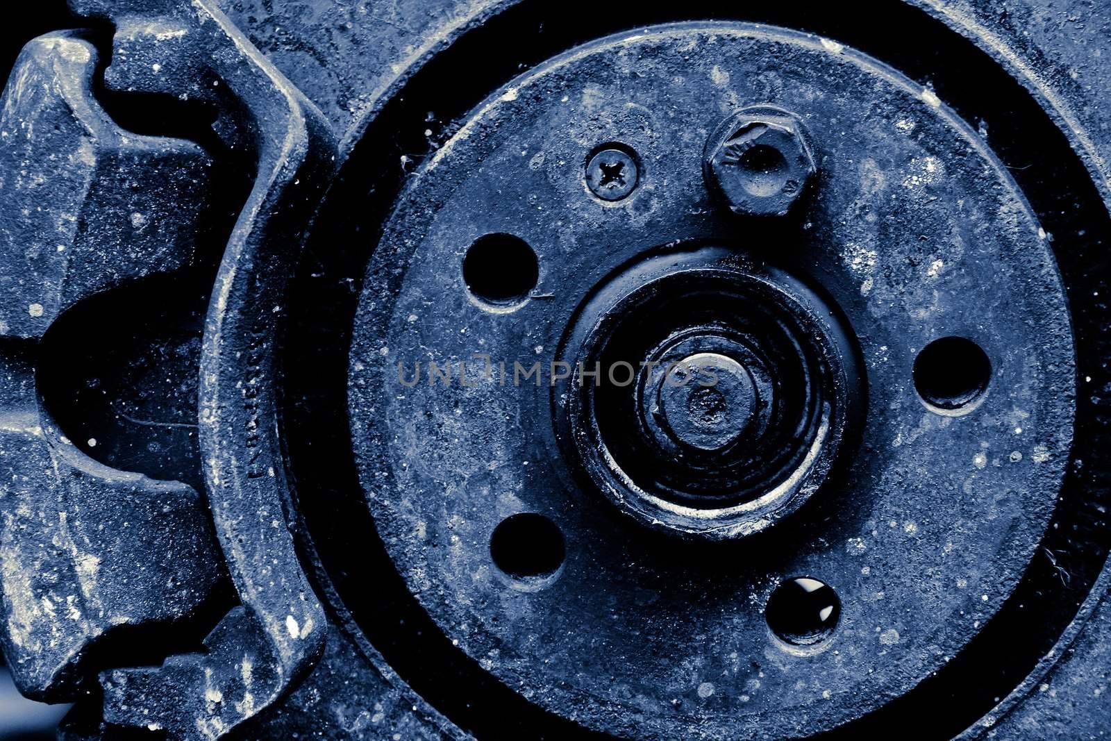 close up image of car disc break background texture