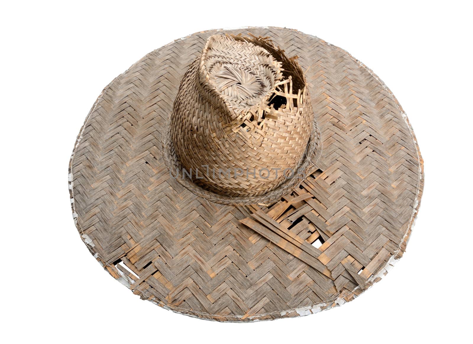 old thai style bamboo hat isolated on White Background