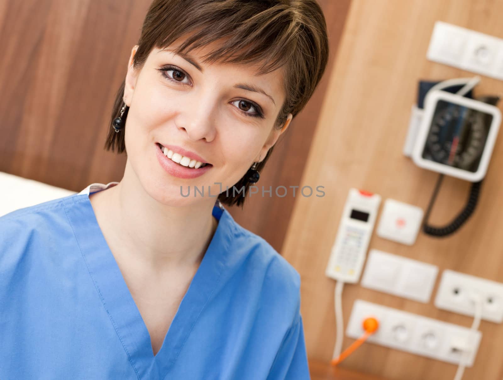 Close-up of smiling female patient face in hospital