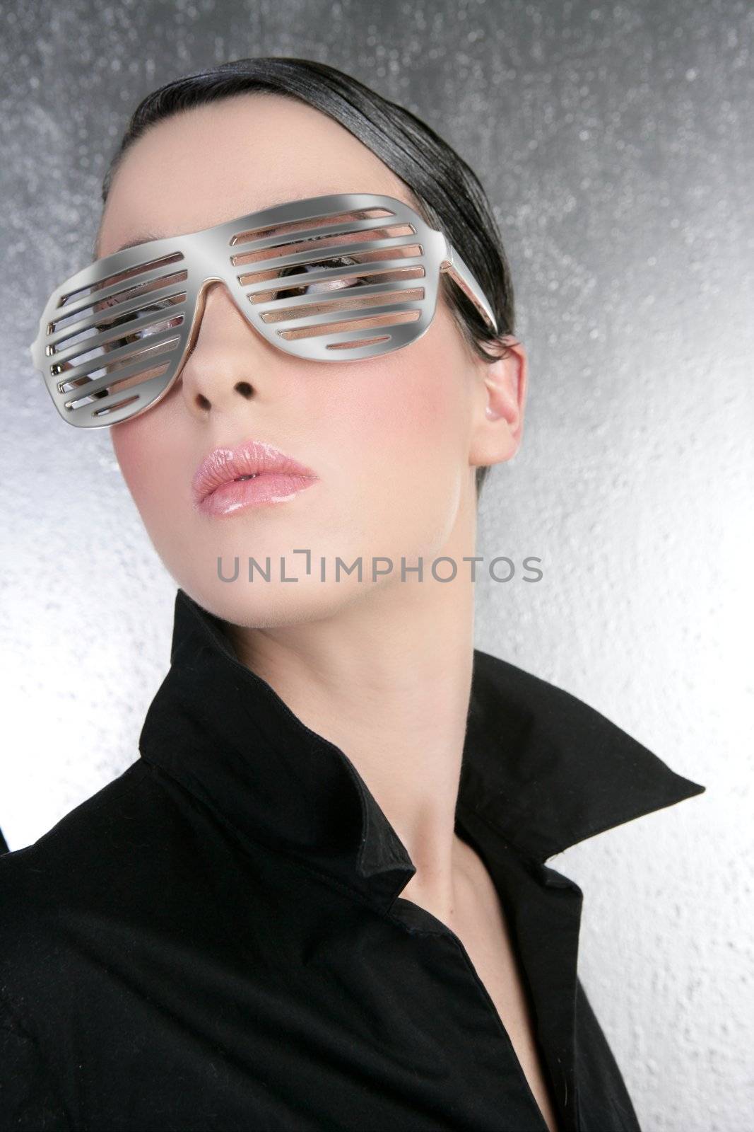 fashion woman futuristic silver glasses black shirt by lunamarina