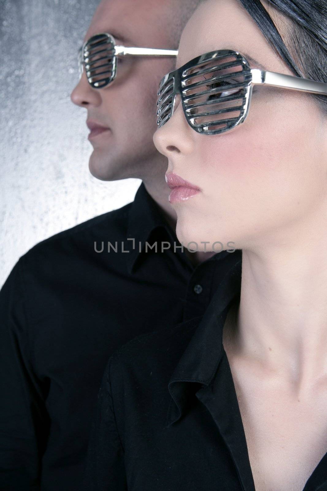 futuristic silver glasses couple portrait profile fashion future metaphor